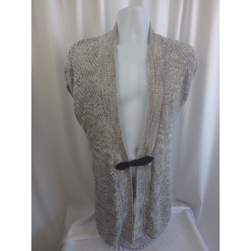 Annalee Hope Fish Net Style Gray Cardigan Sleeveless Front Buckle Large L